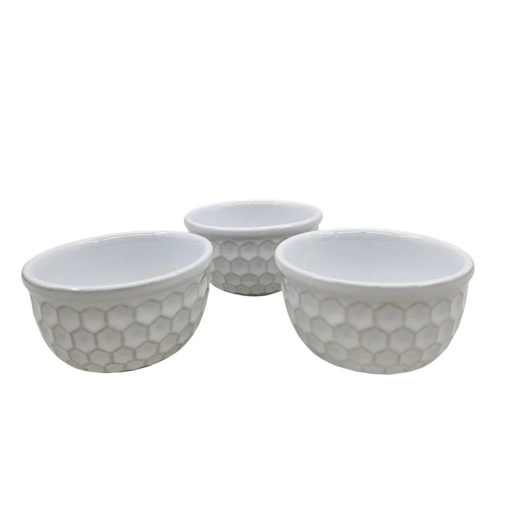Primagera Portugal White Honeycomb Stoneware Dipping Bowls Set of 3